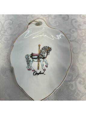 Opryland Carousel Horse Ceramic Trinket Dish With Gold Trim 6.5"x5" Vintage Made